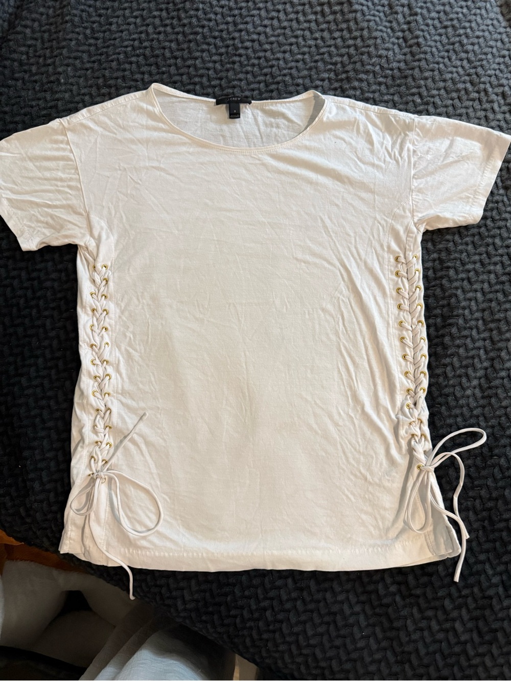 J. Crew White Short-Sleeve Crewneck Tee with Side Lace-Up